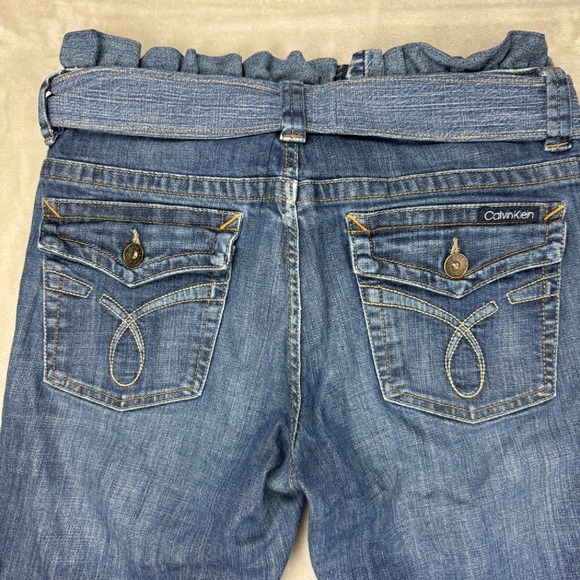 Calvin Klein Jeans Paper Bag Waist Tie Ankle Jogger Cuff Blue Denim Pants Size 8 - Picture 10 of 10
